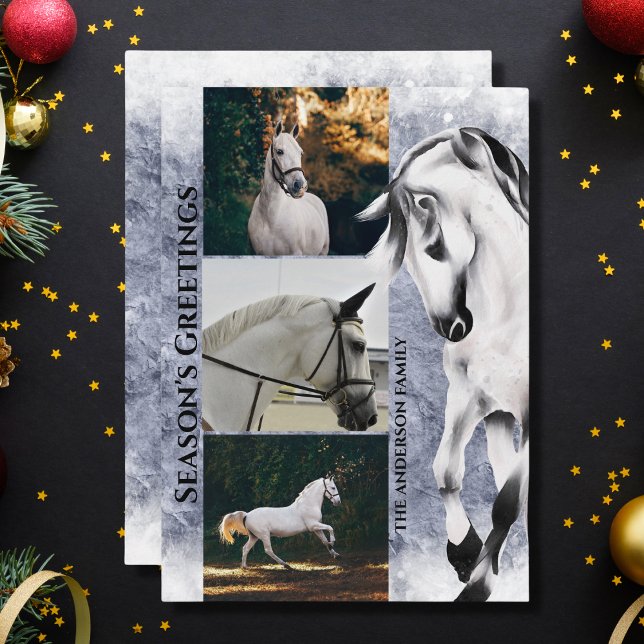 Cartes Pour Fêtes Annuelles Cheval Blanc 3 Bonnes Fêtes PHOTO Noël (Créateur téléchargé)
