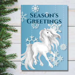 Cartes Pour Fêtes Annuelles Cheval blanc Bonnes Fêtes de flocon de neige Noël