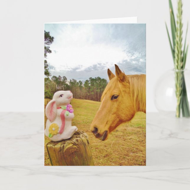 Cartes Pour Fêtes Annuelles Cheval blanc de lapin et de jaune (Devant)