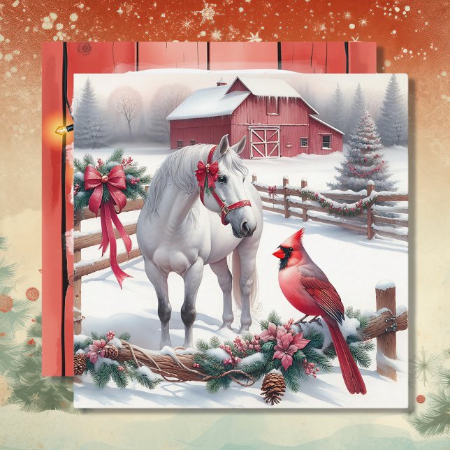 Cartes Pour Fêtes Annuelles Cheval blanc festif et Noël cardinal (Créateur téléchargé)