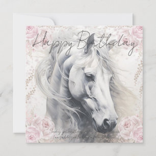 Cartes Pour Fêtes Annuelles Cheval Blanc Floral Élégant