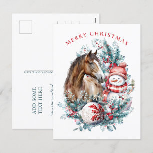 Cartes Pour Fêtes Annuelles Cheval bonhomme de neige aquarelle de Noël élégant