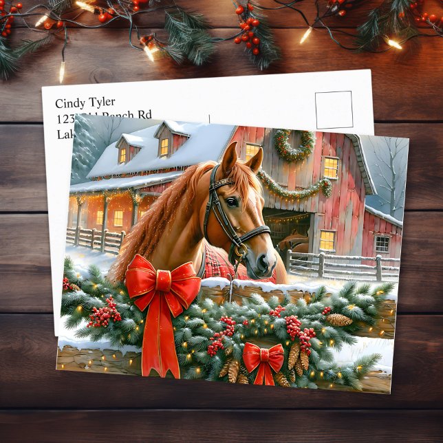 Cartes Pour Fêtes Annuelles Cheval Brown, vaches et cornes Noël rustique (Créateur téléchargé)