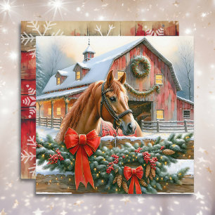 Cartes Pour Fêtes Annuelles Cheval Brown, vaches et cornes Noël rustique