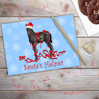 Cartes Pour Fêtes Annuelles Cheval Colt Père Noël Helper Red Casquette Snowfla