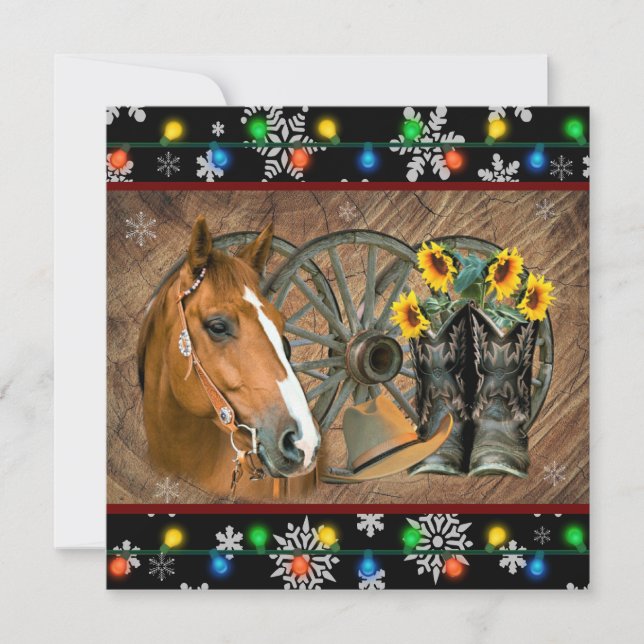 Cartes Pour Fêtes Annuelles Cheval Cowboy Bottes Cowboy Casquette Noël (Devant)