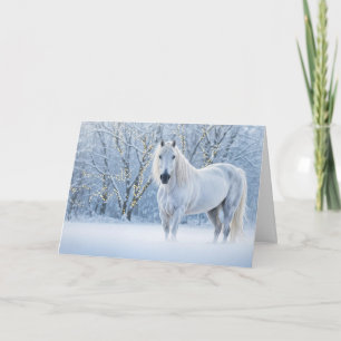 Cartes Pour Fêtes Annuelles Cheval dans la neige avec lumières de vacances de 
