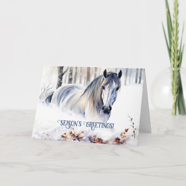 Cartes Pour Fêtes Annuelles Cheval dans les Bonnes Fêtes de neige (Devant)