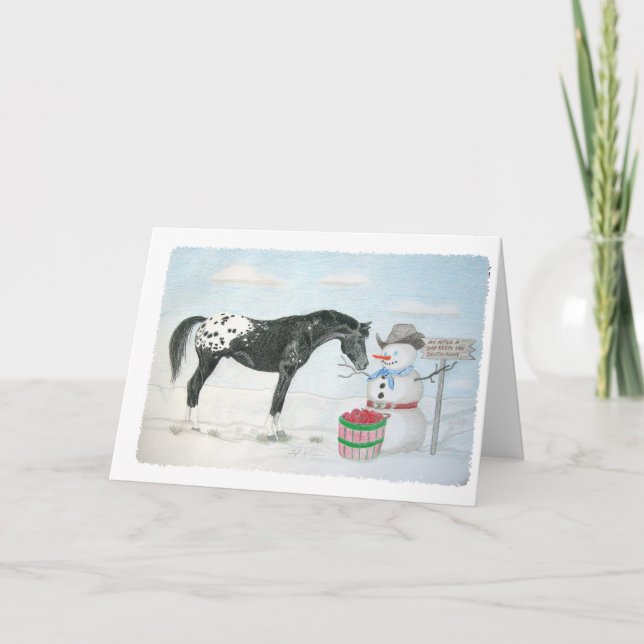 Cartes Pour Fêtes Annuelles Cheval d'Appaloosa avec le bonhomme de neige, (Devant)