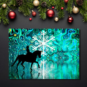 Cartes Pour Fêtes Annuelles Cheval de Dressage Flocons de Neige Réflexions Noë