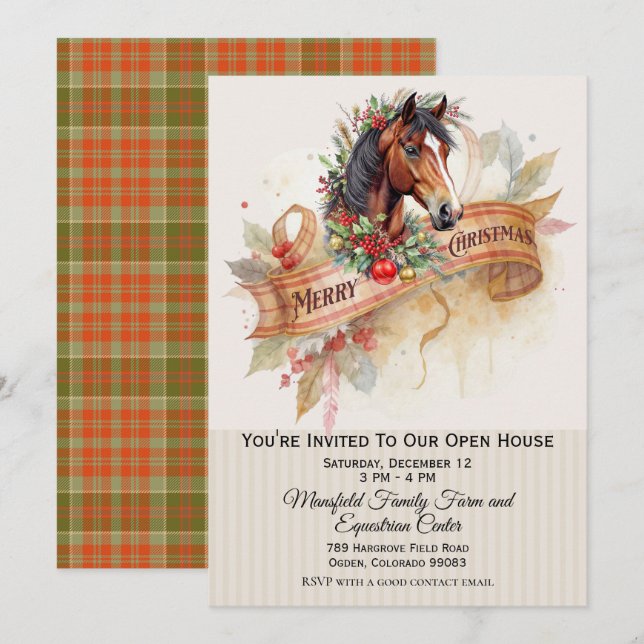 Cartes Pour Fêtes Annuelles Cheval de Noël (Devant / Derrière)