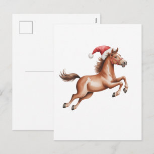 Cartes Pour Fêtes Annuelles cheval de Noël avec chapeau de Père Noël 