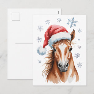 Cartes Pour Fêtes Annuelles cheval de Noël avec chapeau de Père Noël