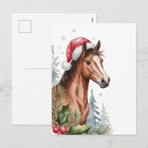 Cartes Pour Fêtes Annuelles cheval de Noël avec chapeau de Père Noël