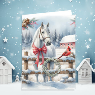Cartes Pour Fêtes Annuelles Cheval de Noël blanc et cardinal Personnalisé