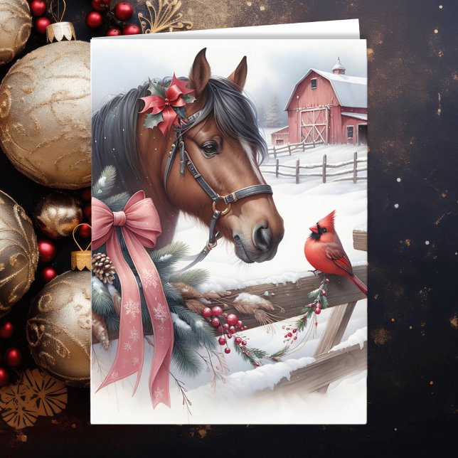 Cartes Pour Fêtes Annuelles Cheval de Noël Brown et Cardinal Personnalisé (Créateur téléchargé)