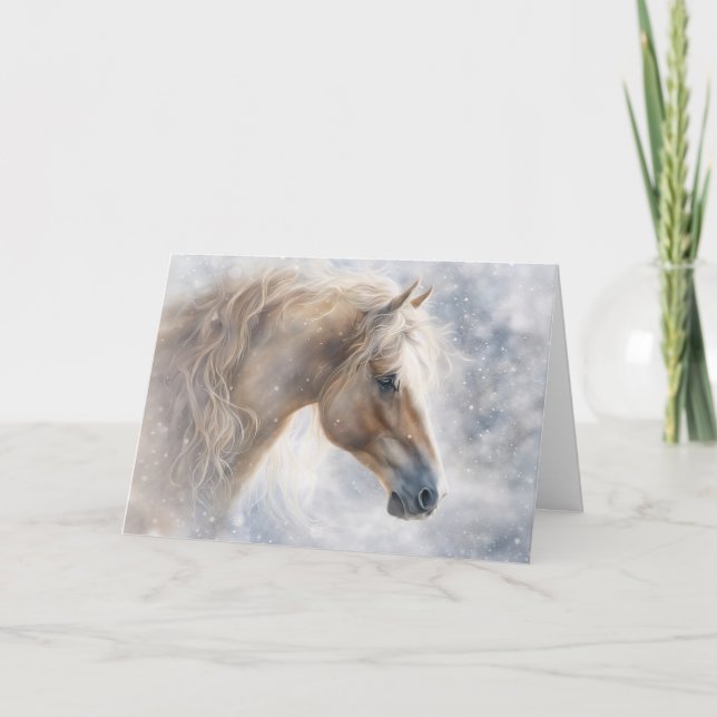Cartes Pour Fêtes Annuelles Cheval de Noël dans la neige assez (Devant)