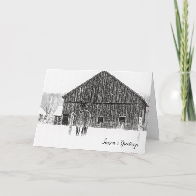 Cartes Pour Fêtes Annuelles Cheval de Noël équestre Monochrome (Devant)