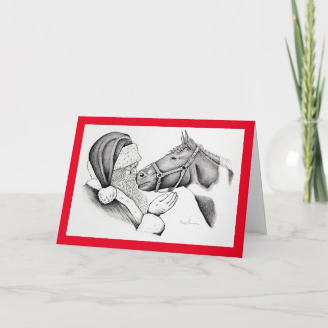 Cartes Pour Fêtes Annuelles Cheval de Noël et Père Noël (Devant)