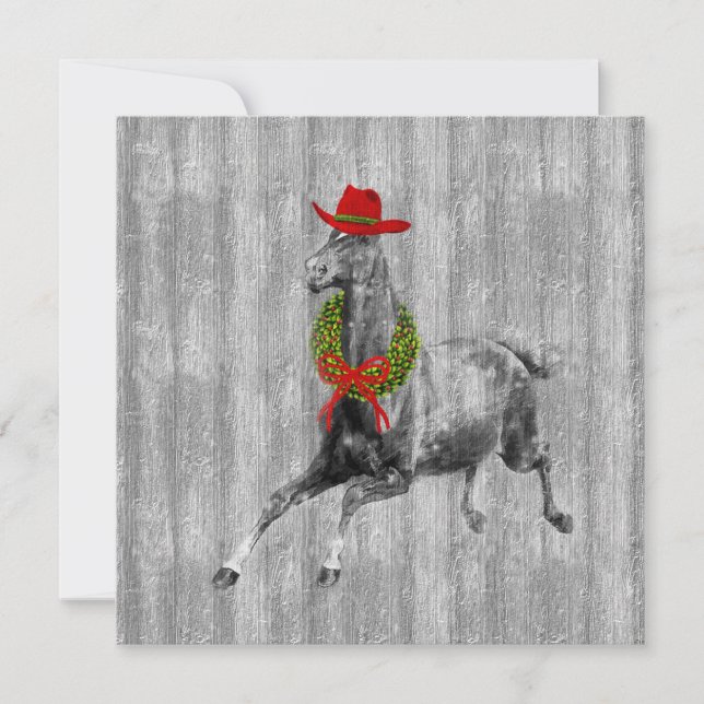 Cartes Pour Fêtes Annuelles Cheval de Noël Western Cowboy avec couronne (Devant)
