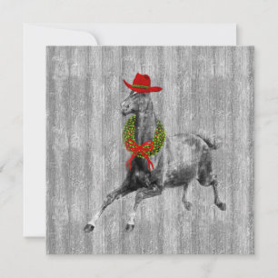 Cartes Pour Fêtes Annuelles Cheval de Noël Western Cowboy avec couronne