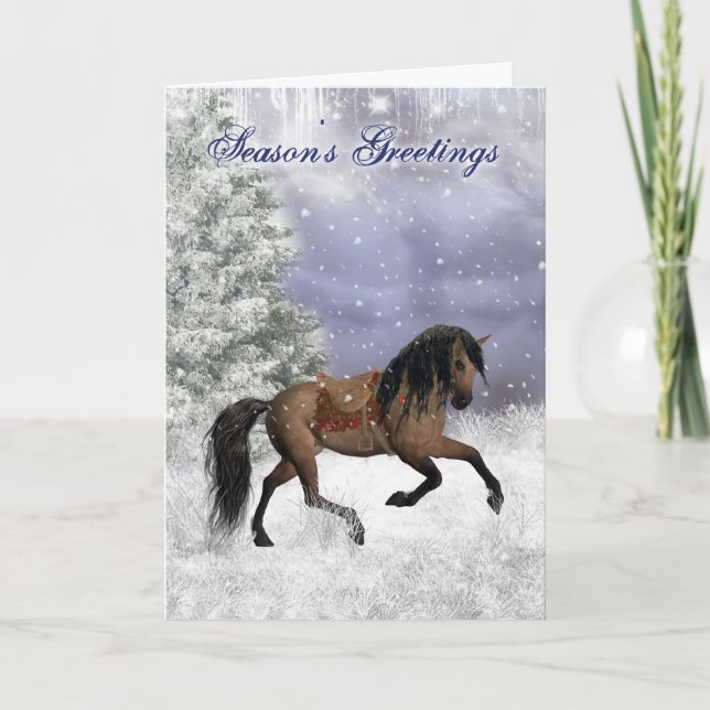 Cartes Pour Fêtes Annuelles Cheval d'hiver, Equine Imaginaire voeux (Devant)
