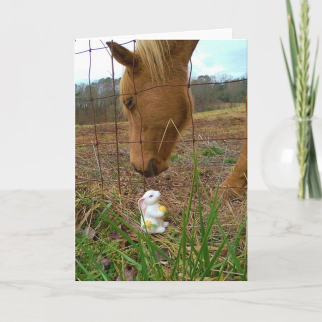 Cartes Pour Fêtes Annuelles cheval et fleur de printemps Bunny (Devant)