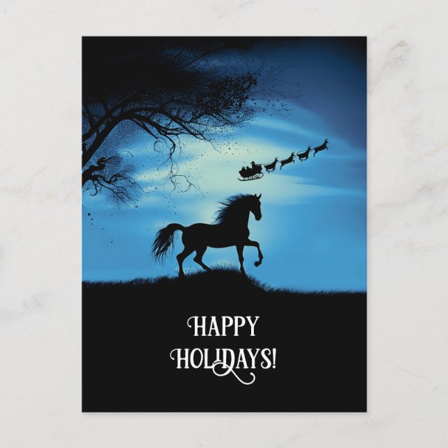 Cartes Pour Fêtes Annuelles Cheval et Père Noël Joyeux Noël (Devant)