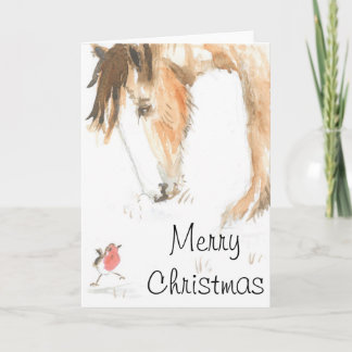 Cartes Pour Fêtes Annuelles Cheval et robin le matin de Noël