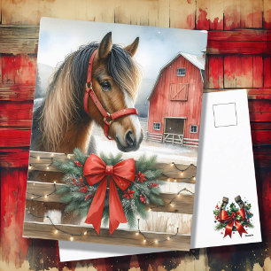 Cartes Pour Fêtes Annuelles Cheval Festif et Red Rustic Grange Noël