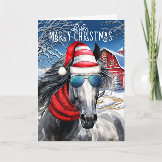 Cartes Pour Fêtes Annuelles Cheval gris pomme amusant MAREy Noël (Devant)