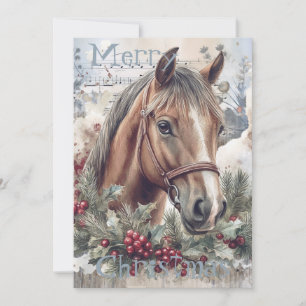Cartes Pour Fêtes Annuelles Cheval hiver Aquarelle de Noël