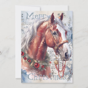 Cartes Pour Fêtes Annuelles Cheval hiver Aquarelle de Noël