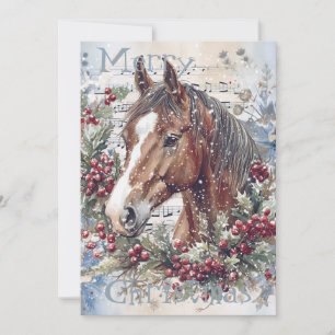 Cartes Pour Fêtes Annuelles Cheval hiver Aquarelle de Noël