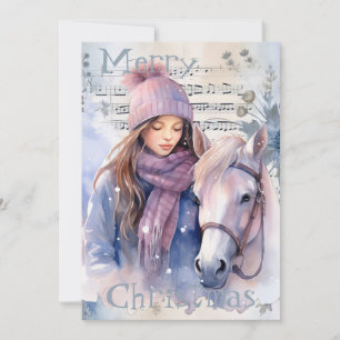 Cartes Pour Fêtes Annuelles Cheval hiver Aquarelle de Noël
