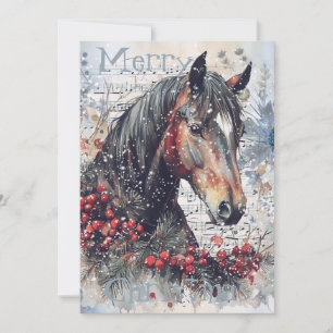 Cartes Pour Fêtes Annuelles Cheval hiver Aquarelle de Noël