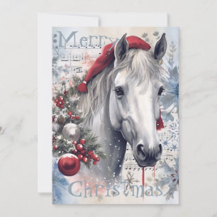 Cartes Pour Fêtes Annuelles Cheval hiver Aquarelle de Noël