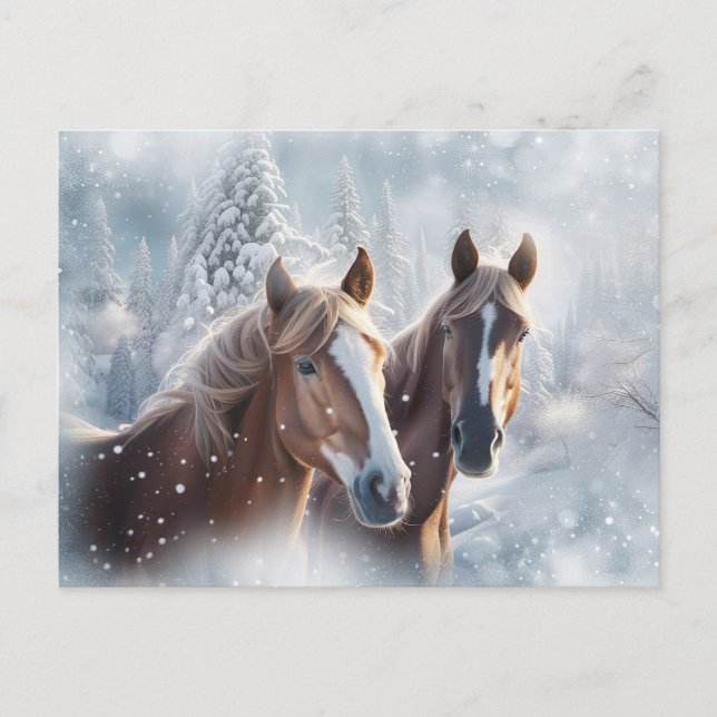 Cartes Pour Fêtes Annuelles Cheval Joyeuses Fêtes de Noël Neige (Devant)