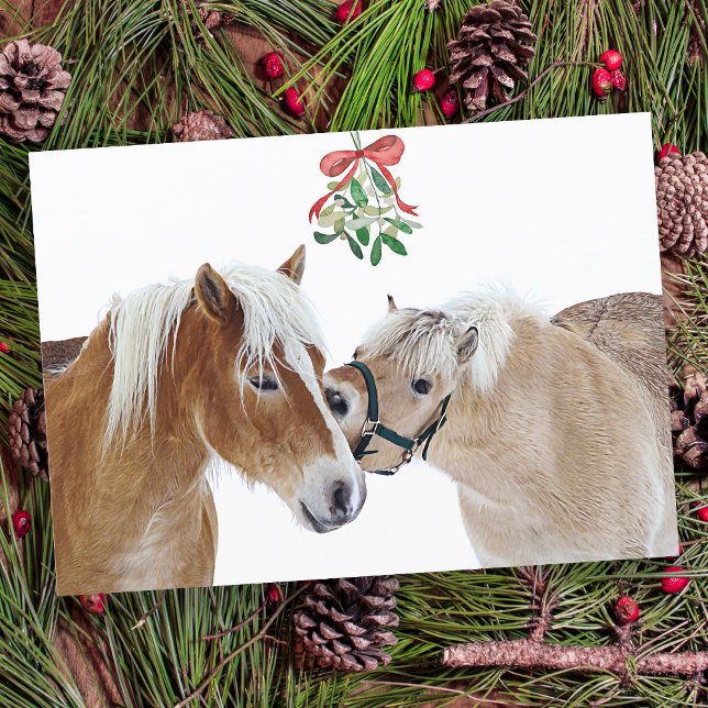 Cartes Pour Fêtes Annuelles Cheval Joyeux Noël Mistletoe Equine Cute Ponies (Créateur téléchargé)