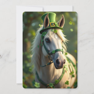 Cartes Pour Fêtes Annuelles Cheval mignon avec casquette vert, brique et shamr