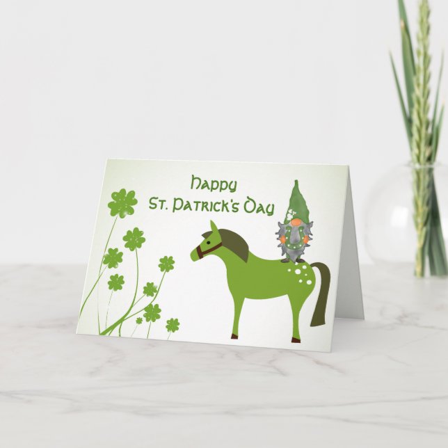 Cartes Pour Fêtes Annuelles Cheval mignon, Gnome et Clovers St. Patrick's Day (Devant)