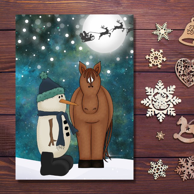 Cartes Pour Fêtes Annuelles Cheval mignon, Snowman, Père Noël et Reindeer Noël (Créateur téléchargé)