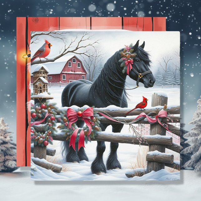 Cartes Pour Fêtes Annuelles Cheval Noir Festif et Noël Cardinal (Créateur téléchargé)