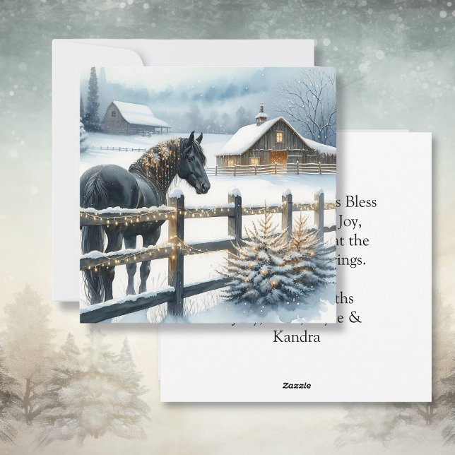 Cartes Pour Fêtes Annuelles Cheval noir sur une ferme de Noël personnalisée (Créateur téléchargé)