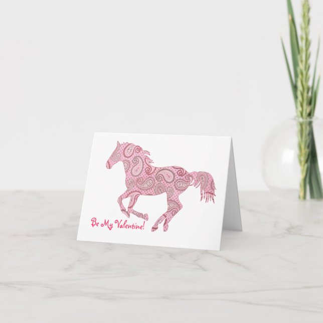 Cartes Pour Fêtes Annuelles Cheval Rose Paisley (Devant)