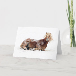 Cartes Pour Fêtes Annuelles Cheval Roulant Dans La Neige