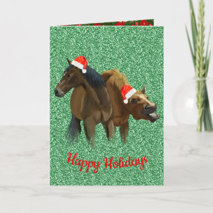Cartes Pour Fêtes Annuelles Chevaux amusants portant le chapeau de Noël
