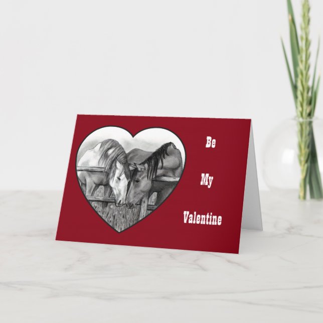 Cartes Pour Fêtes Annuelles Chevaux au crayon : Amour : Saint Valentin : Sens  (Devant)
