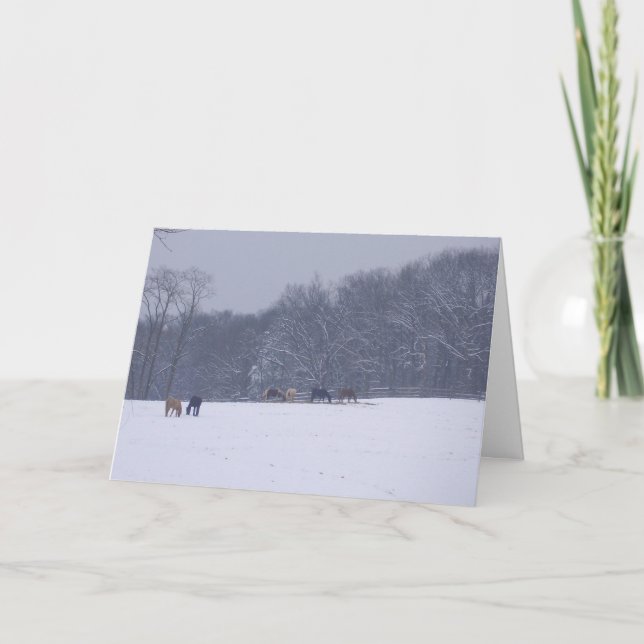 Cartes Pour Fêtes Annuelles "Chevaux dans la neige" (Devant)