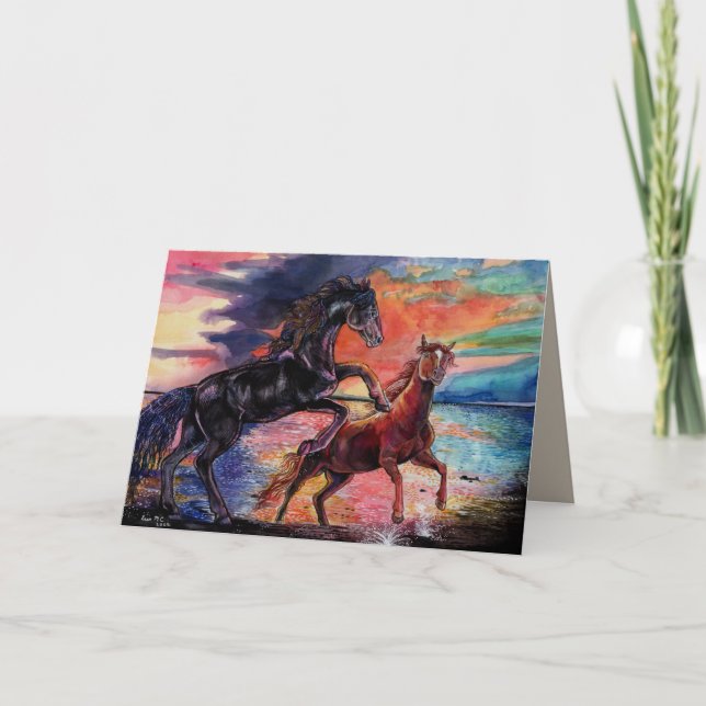 Cartes Pour Fêtes Annuelles Chevaux d'aquarelle sans fin Sky (Devant)